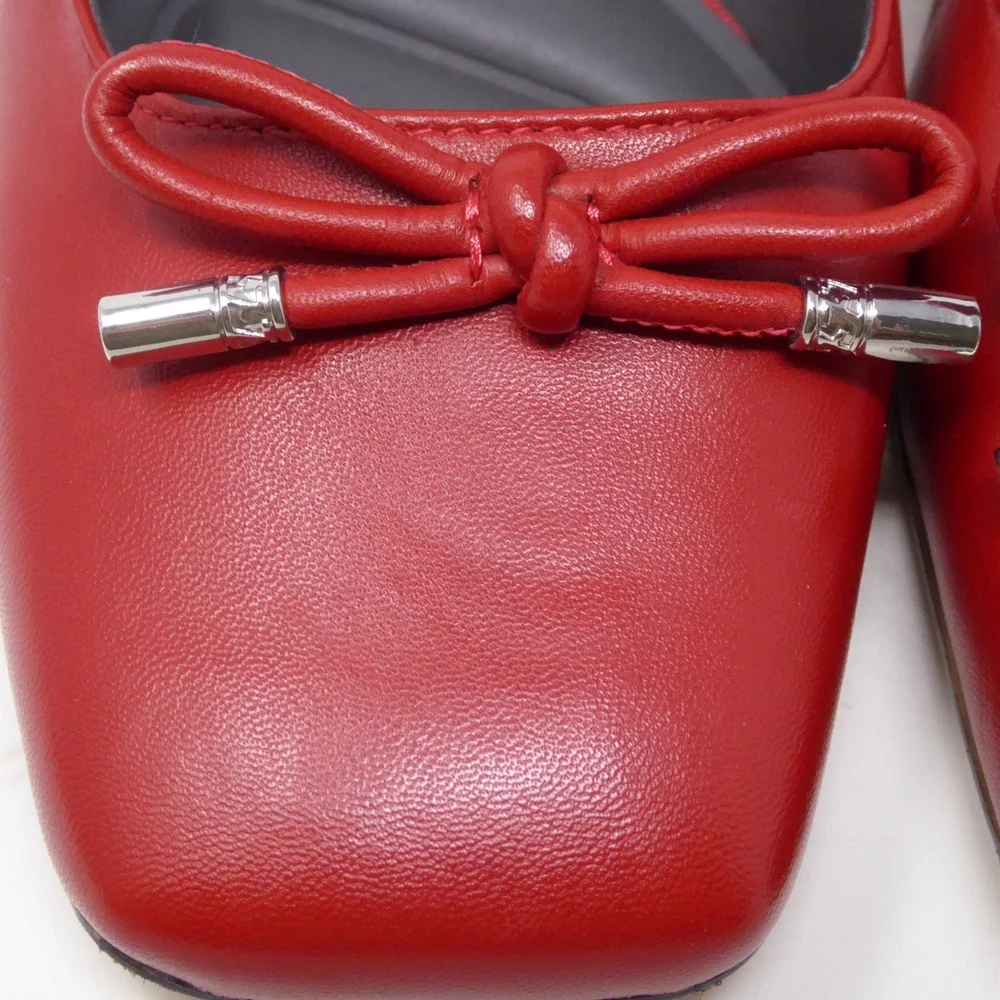 Franco Sarto Women Natalia Pumps Red Leather Square Toe Bow Block Heel 6.5W Wide